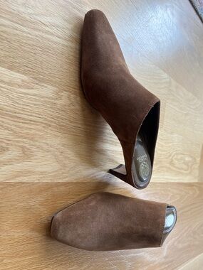 Vince Camuto Brown Suede Square-Toe Mule Heels